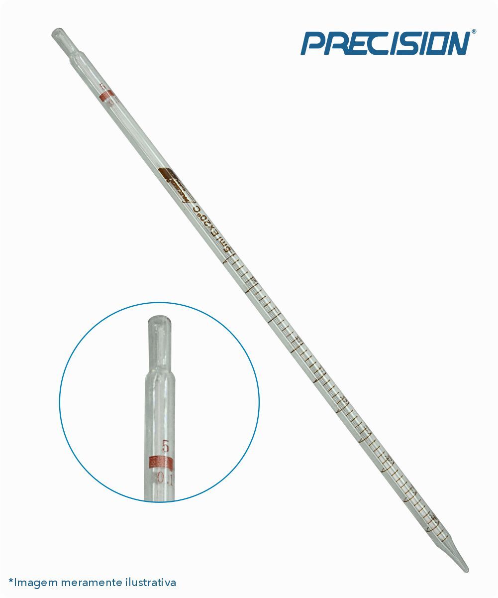 Pipeta sorológica de vidro 5mL graduada 1/10